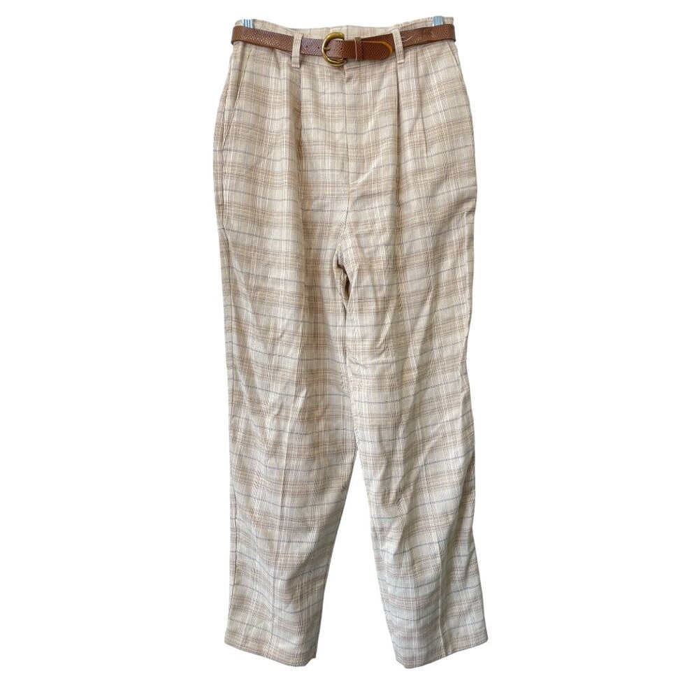 Vintage 90s IC Isaacs Plaid Belted High Rise Pants Size 10 Preppy Deadstock NEW
